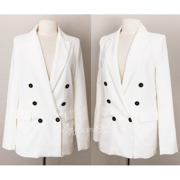 Last 1☝️ White Double Breasted Long Blazer Jacket - Picture 2 of 8